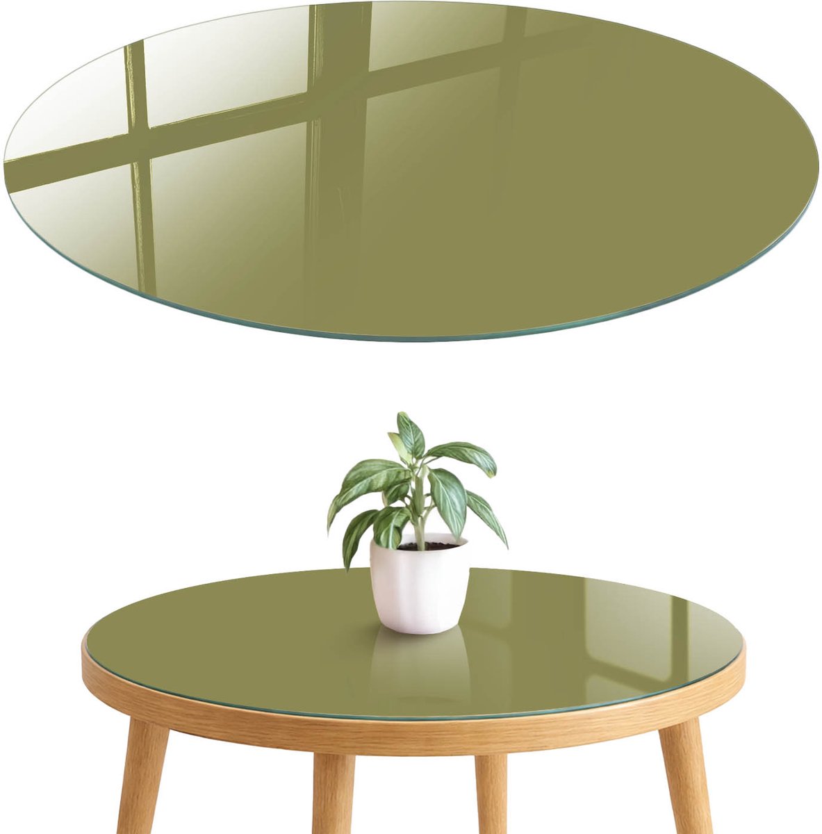 ArtPrintCave Groen gras Glazen Tafelblad fi70 cm - Tafelblad Rond - Geel Eettafel Met Glasplaat - Achtergronden en patronen Keukentafel