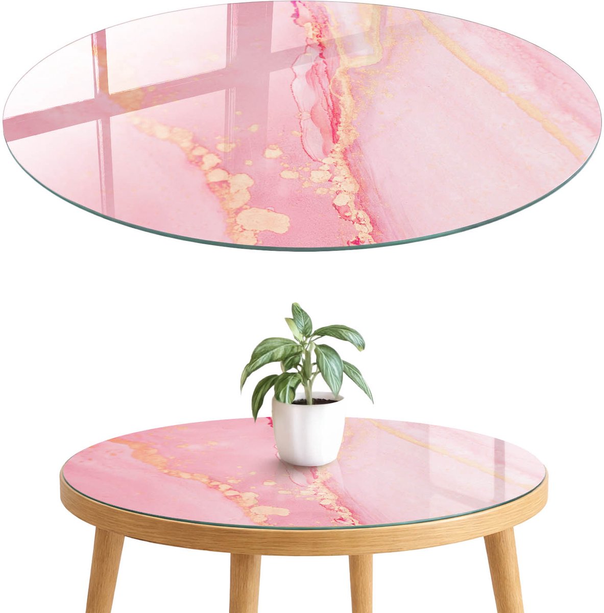 ArtPrintCave Roze abstractie Glazen Tafelblad fi70 cm - Tafelblad Rond - Roze Tafelblad Glas - Abstractie Keukentafel