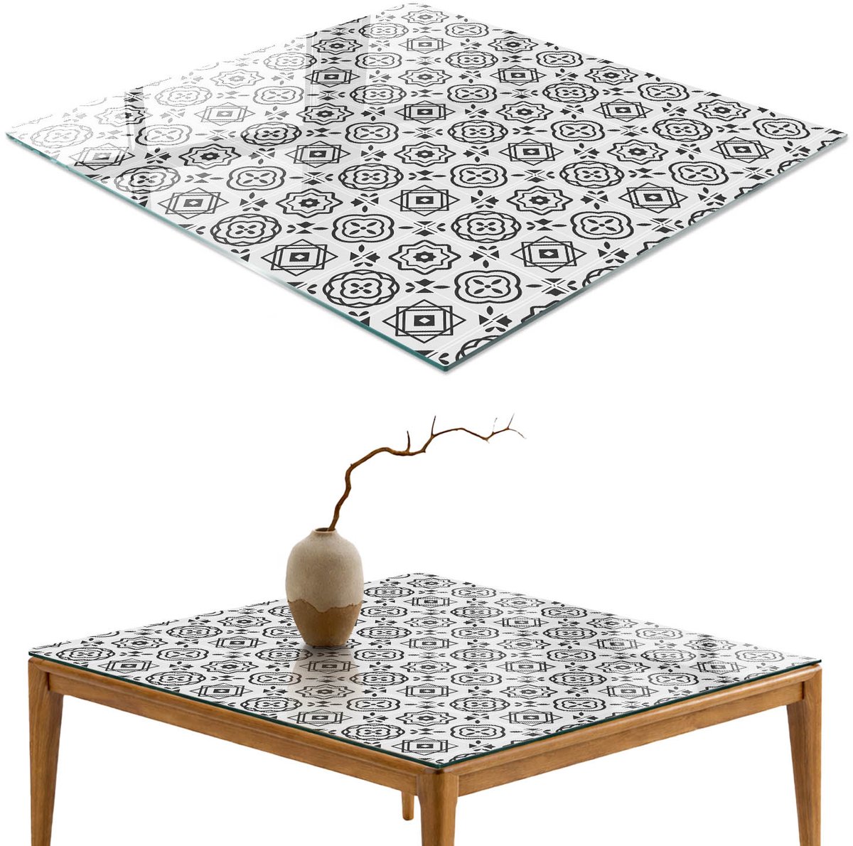 ArtPrintCave Geometrische patronen Glazen Tafelblad 60x60 cm - Tafelblad Rechthoek - Wit Eettafel Met Glasplaat - Achtergronden en patronen Glazen Eettafel
