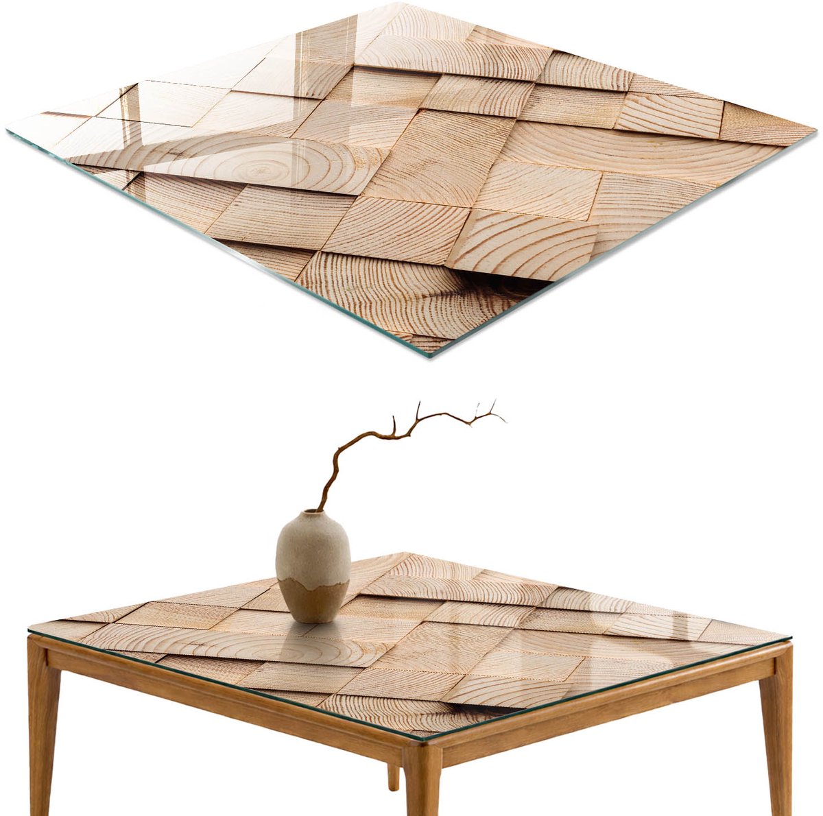 ArtPrintCave Houten patronen Glazen Tafelblad 60x60 cm - Tafelblad Rechthoek - Beige Keukentafel - Texturen Keukentafel