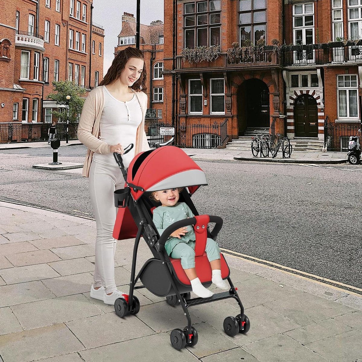 Compacte Kinderwagen - Reisbuggy Baby - Veilig Vervoeren - Verstelbare Rugleuning - 47 x 72 x 97 cm - Rood