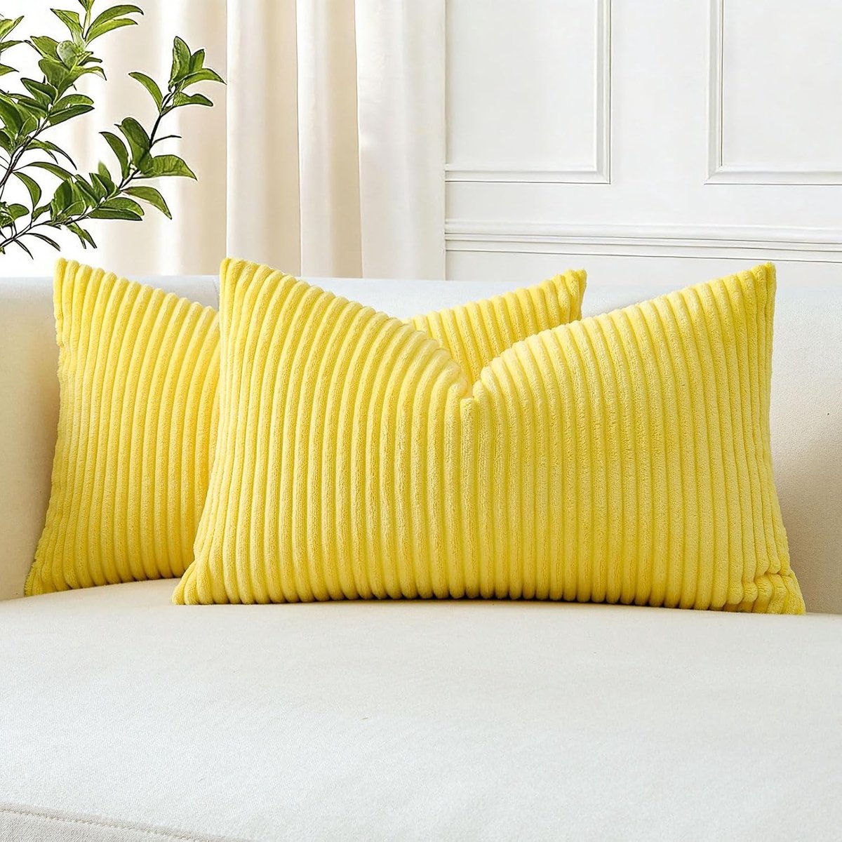 Set van 2 Corduroy Kussenhoezen, Decoratieve Kussens voor Bank en Woonkamer, 30 x 50 cm, Geel, Modern en Comfortabel Kussenaccessoire