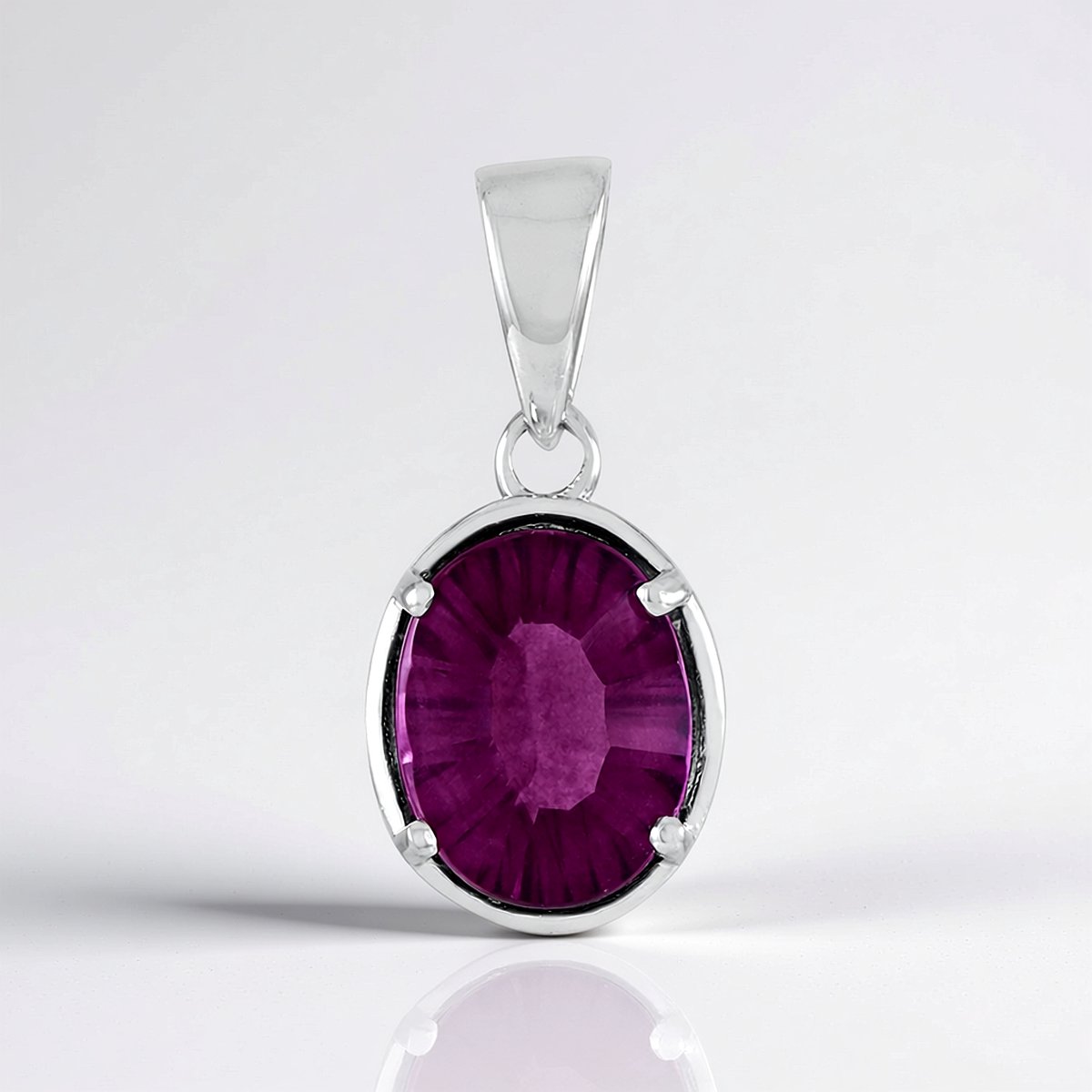 Cavill - Zilveren hanger met Platina laag - Roze Fluoriet 2,29 ct - Ovaal concaaf geslepen - Braziliaans edelsteen sieraad - Tijdloos elegant cadeau