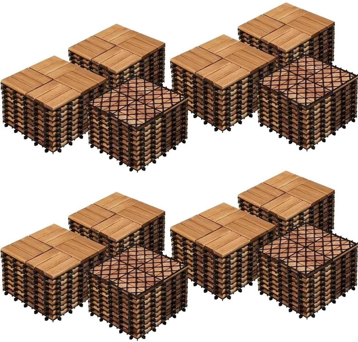 Houten Terrastegels - Vloertegels Tuin - Buitenruimte Aankleden - In elkaar grijpend ontwerp - 30 x 30 cm - Bruin
