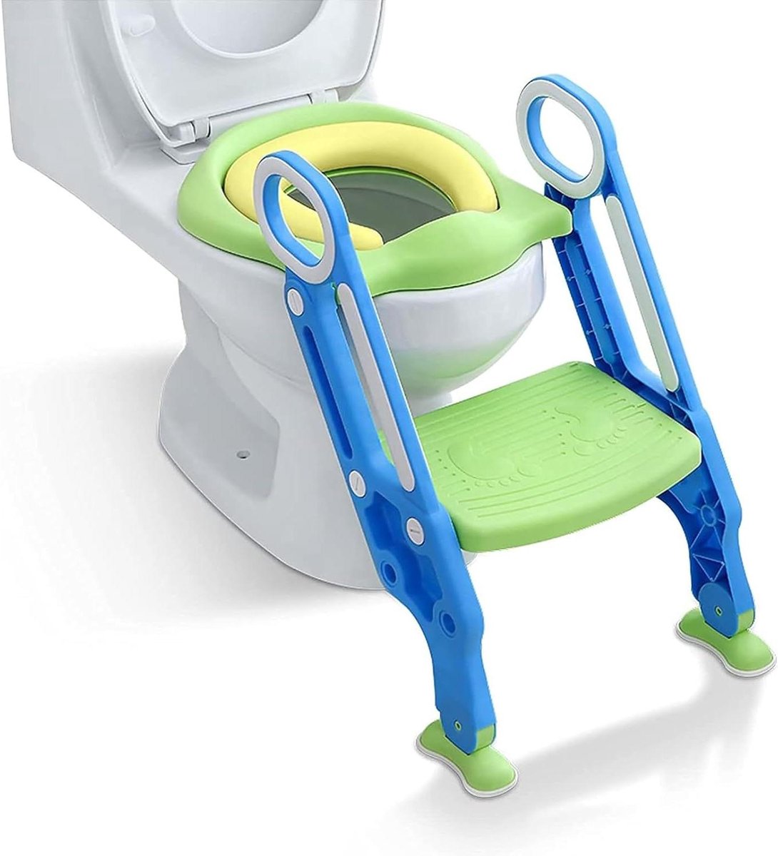 Kinder toiletbril - Toilettrainer trap - Zindelijkheidstraining - Inklapbaar en verstelbaar - Voor toiletten 38-42 cm - Blauw groen