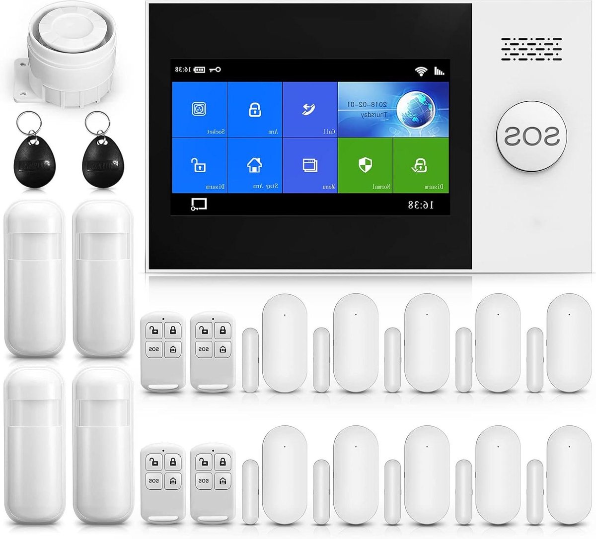 Draadloos Alarmsysteem - Thuisbeveiliging Kit - Veiligheid Thuis - Touchscreen Bediening - 4.3 Inch Scherm - Wit