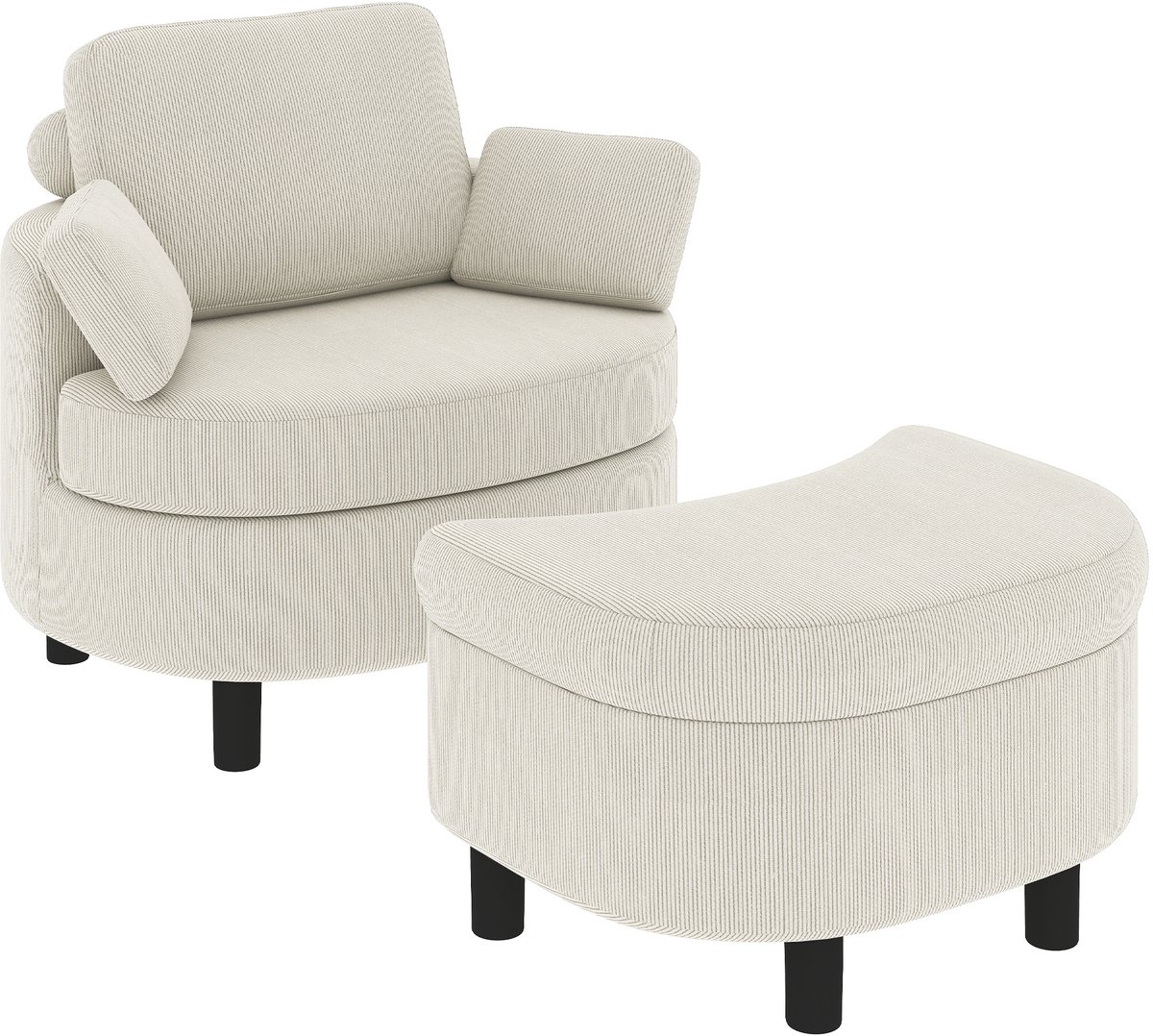 Relaxfauteuil - Relaxzetel - Relaxstoel - Fauteuil - Stoel - Met armleuning - Voor één Persoon - Crèmewit