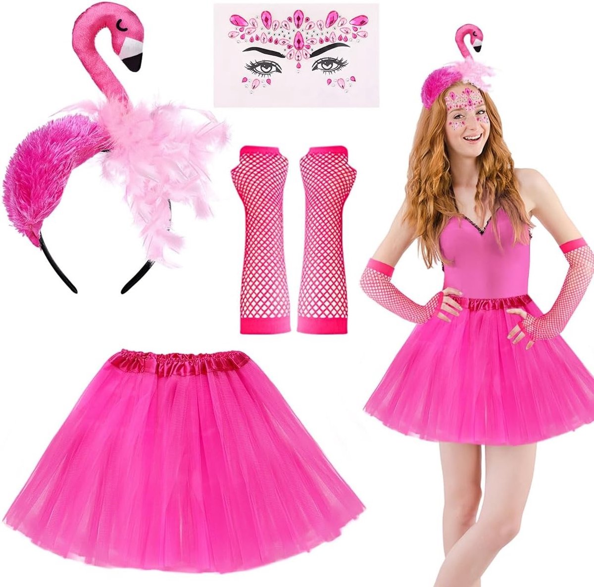 Flamingo Kostuum voor Dames met Tulle Rok en Hoofdband - Perfect voor Hawaii Carnaval en Feestjes