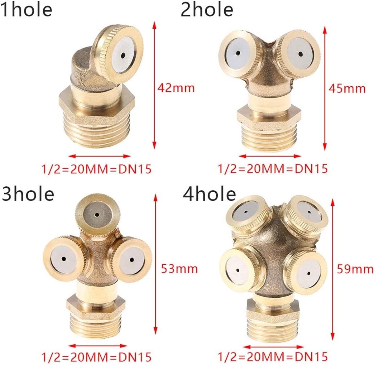 2-Hole Messing Misting Nozzle voor Tuinbesproeiing, Waterconnector met 1/2 Inch Adapter voor Buiten - Ideaal voor Tuin en Irrigatie, Verneveling en Besproeiing