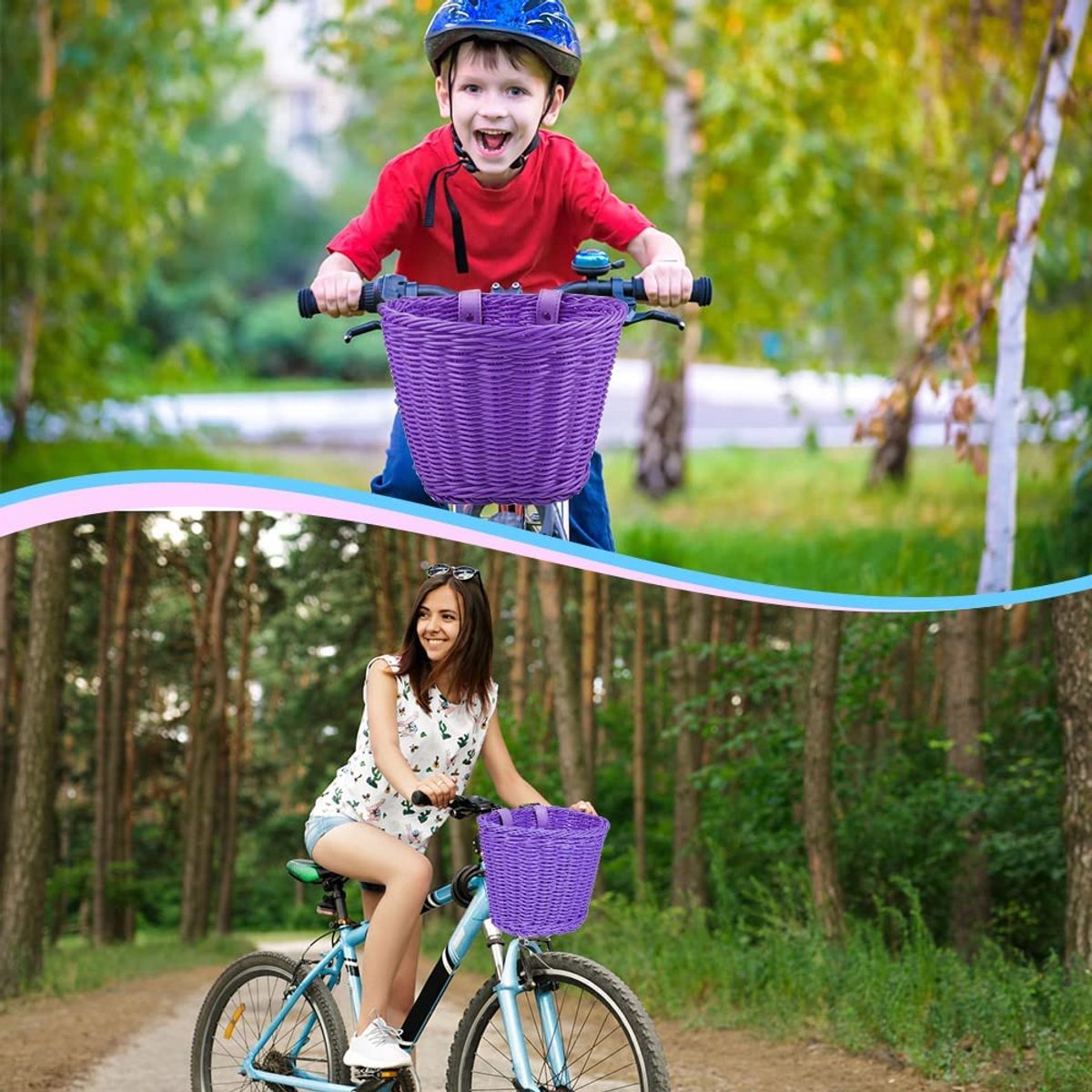 fietsmand voor kinderen, afneembaar, rieten mand voor met klokken en luchtslangen, meisjesfietsmand accessoires