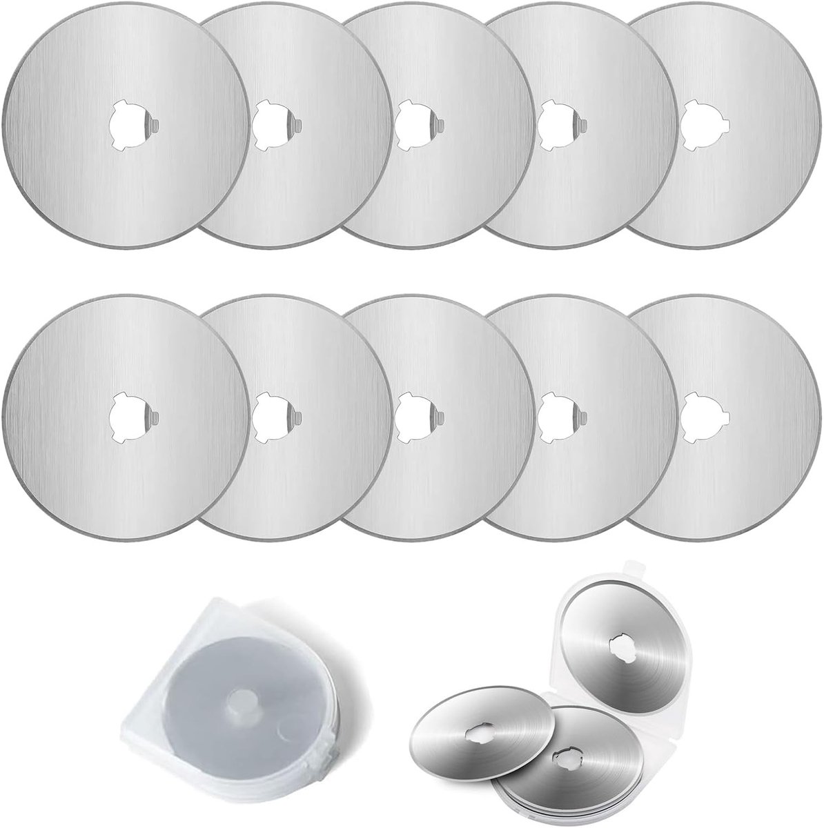 Rotonde Snijbladen 45 mm - 10 Stuks RVS Vervangende Mesjes met Opbergdoos voor Stoffen, Papier en Leer, Geschikt voor Alle 45 mm Rolsnijders