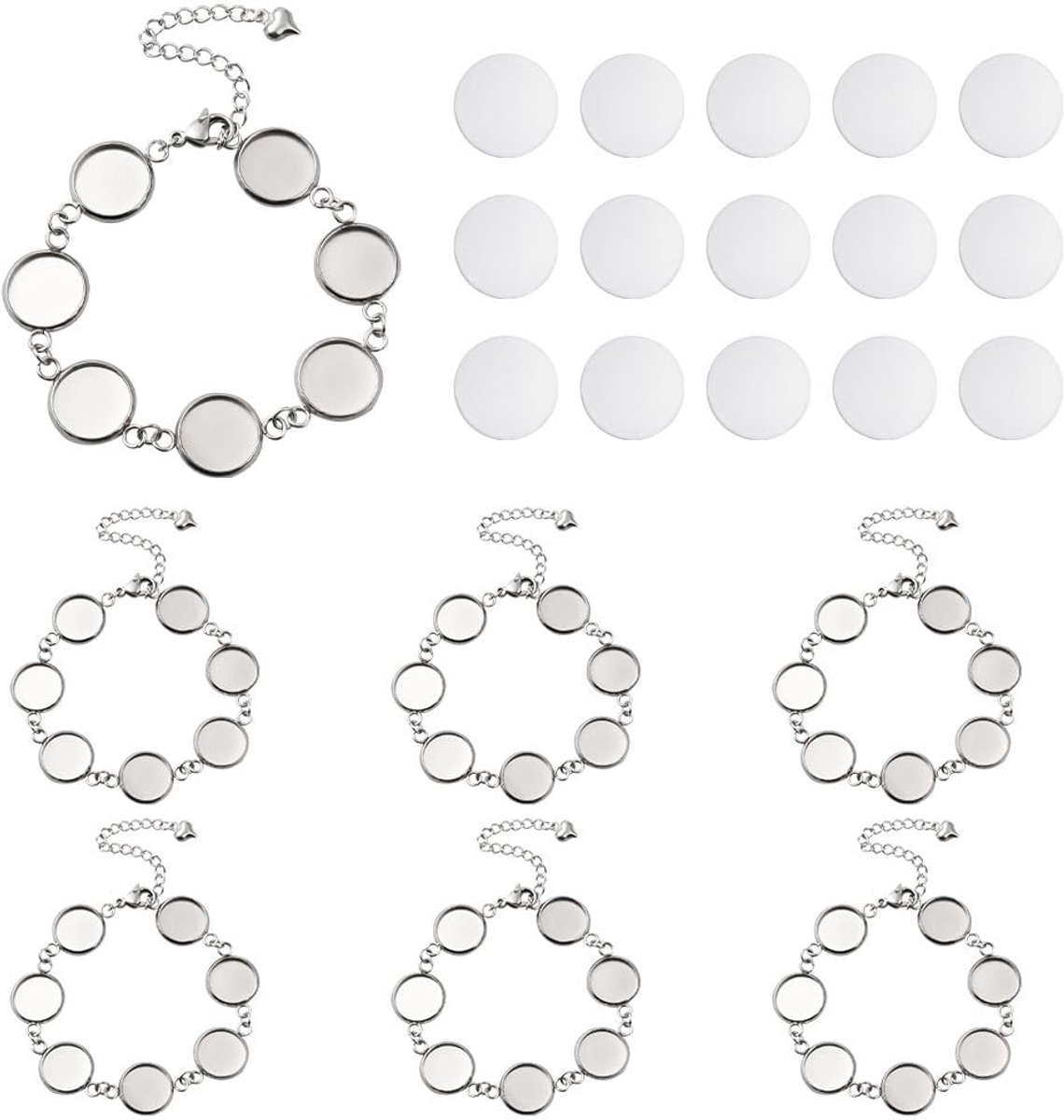 Cabochon armband roestvrij staal bezel armband kettingen verstelbare armband ketting met 50 stuks glazen cabochons voor doe-het-zelf armbanden maken, 6,7 inch lang