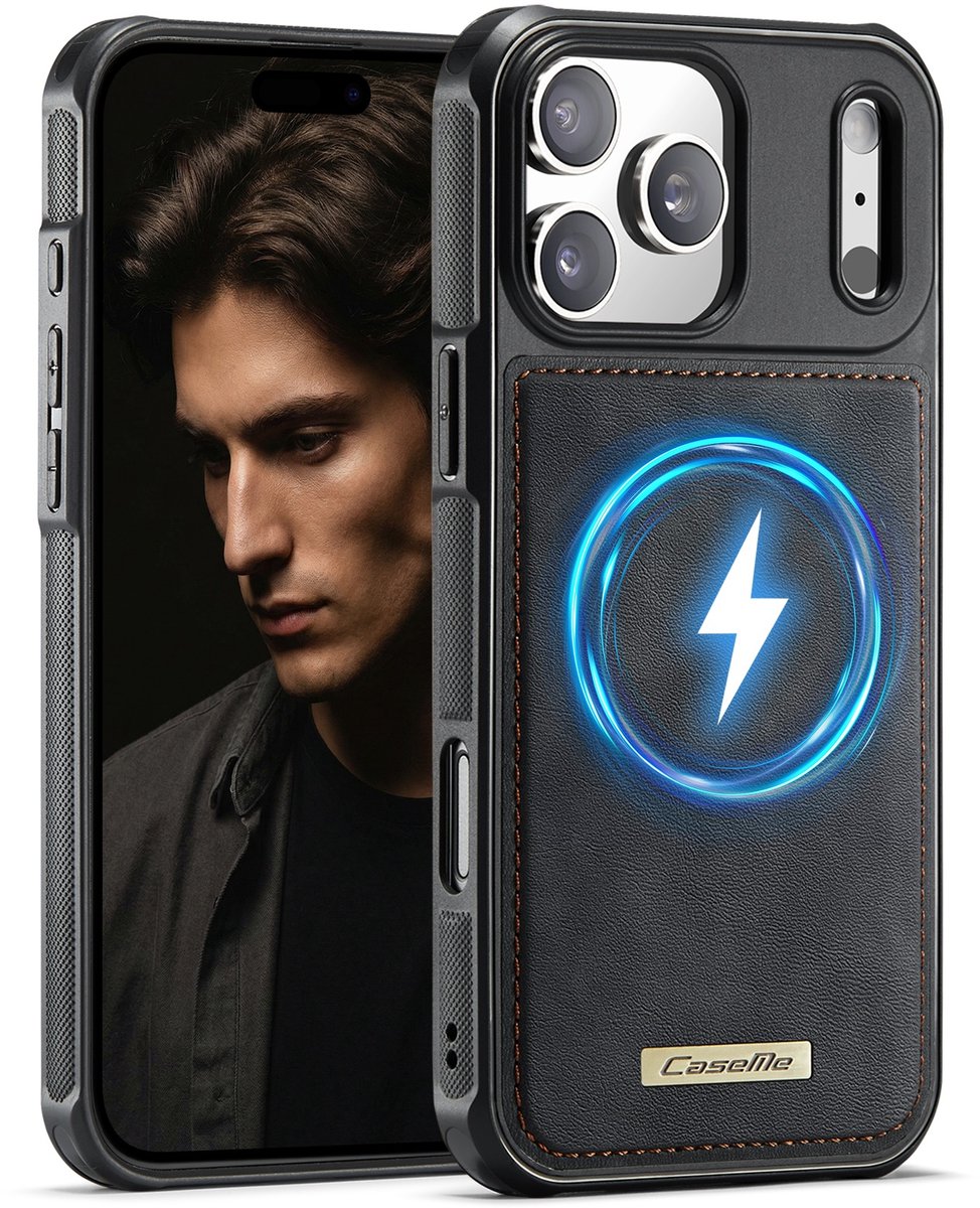 CaseMe Hoesje - Geschikt voor iPhone 17 Pro Max Hoesje - CaseMe C69 Leather Back Cover - MagSafe Compatible - Zwart