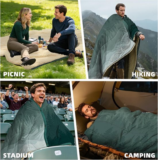 SnelShoppen - Sherpa Camping Blanket Ultra Light Warm 3-in-1 Campingdeken Waterproof Poncho en Slaapzak Thermisch Dekentje voor Buiten, Auto, Van, Woo van Snelshoppen — afbeelding 3