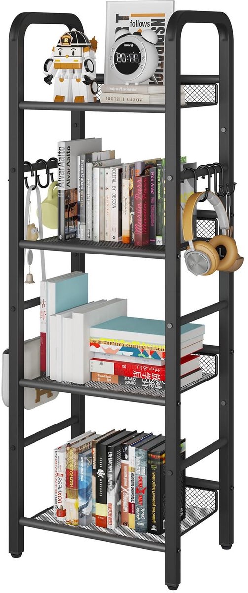 Inovra- Boekenkast 4 verdiepingen - Vrijstaand Rek - Metalen Frame - Minimalistische Stijl - Organizer voor Woonkamer/Slaapkamer - Roestbestendig - Opbergrek