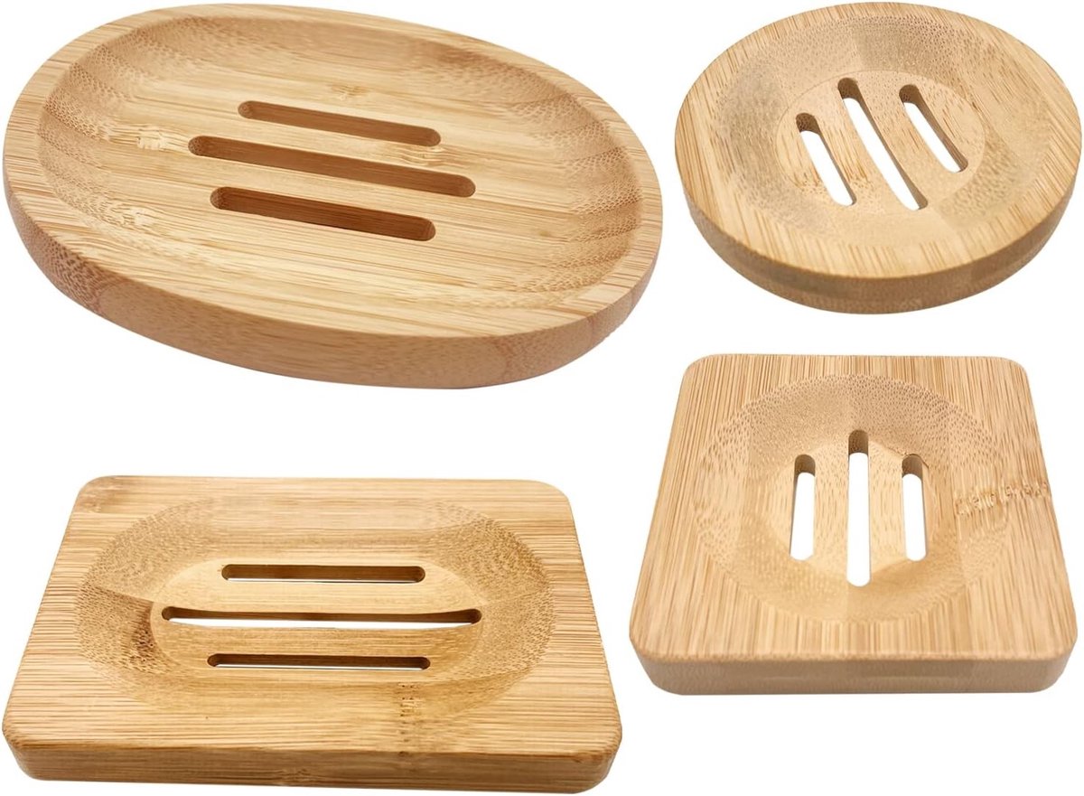 Natuurlijke Houten Zeepdispenser Set van 4, Ideaal voor Badkamer en Keuken, Vierkant/Rond/Ovaal/Rechthoekig, Duurzaam en Stijlvol