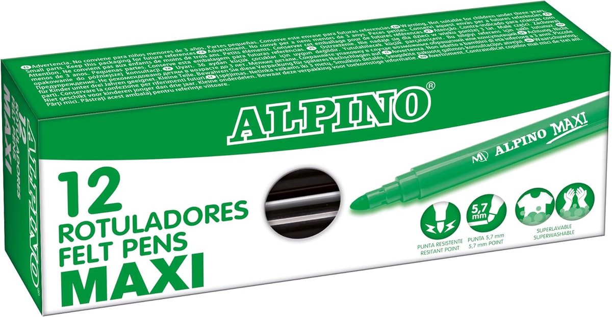 Thijox - Set van 12 Maxi Viltstiften voor Kinderen, Zwart, Super Wasbare Markers met Dikke Punt 5,7 mm, Ideaal voor Creatief Knutselen en Schoolprojec