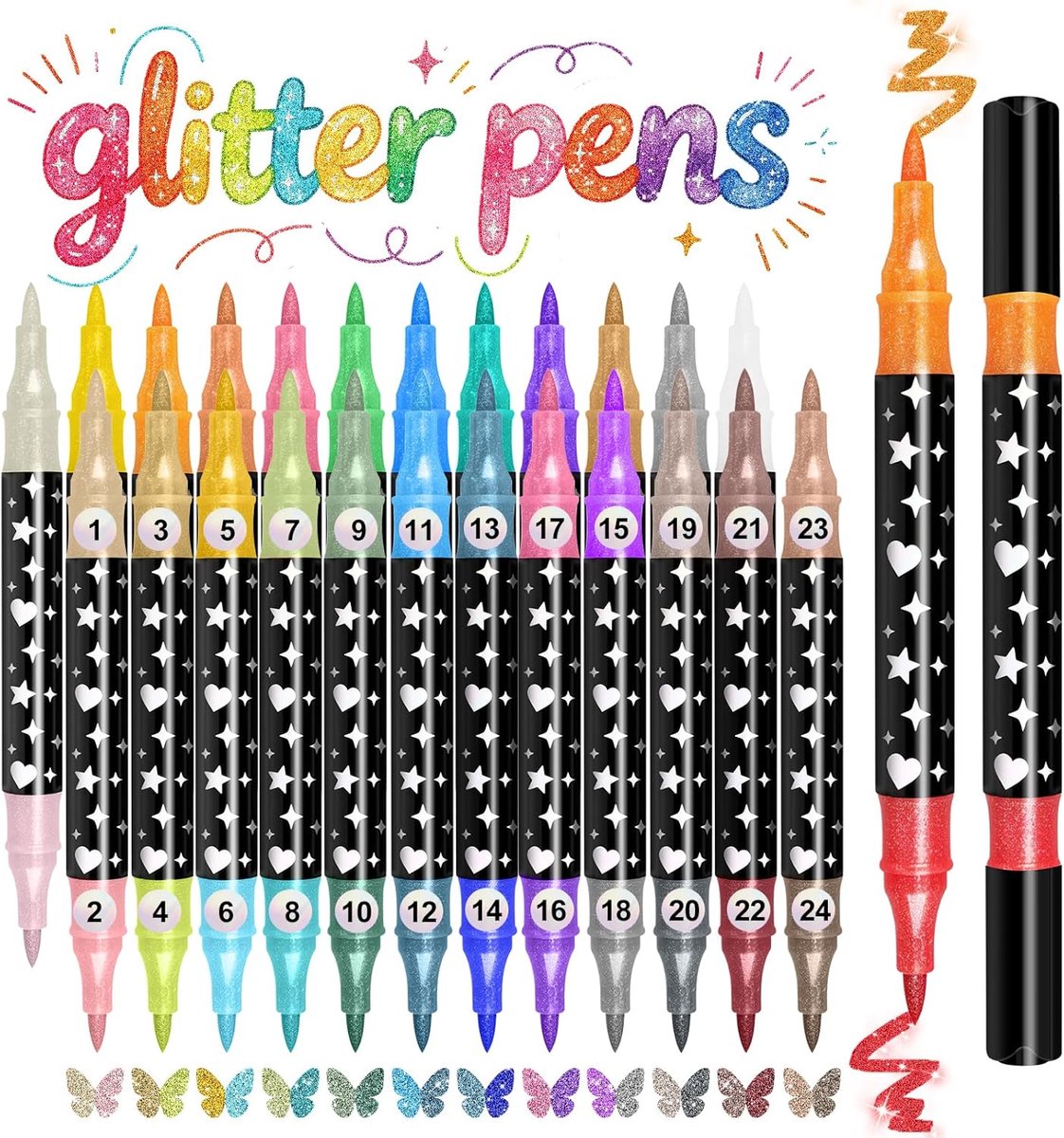 SnelShoppen - Funnasting 48 Kleuren Glitter Viltstiften Set, 24 Stuks Dubbele Punt Metallic Glitterstiften, Watergedragen Glitterstiften voor Schilder