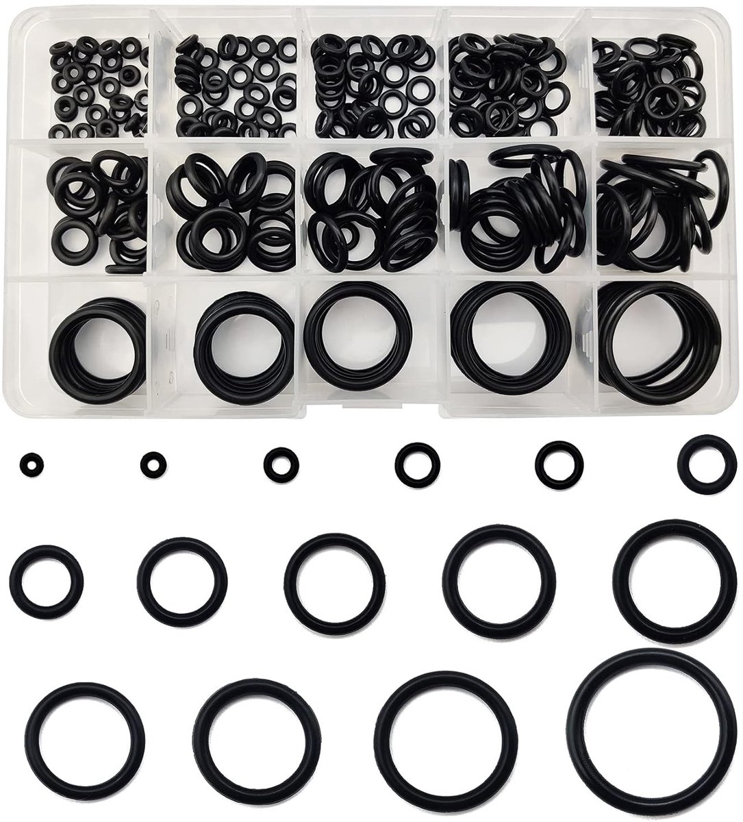 Assortiment van 250 O-ring afdichtringen in 15 maten, rubberen afdichtingen voor elektrische toepassingen en sanitair, ideaal voor loodgieterswerk en isolatie