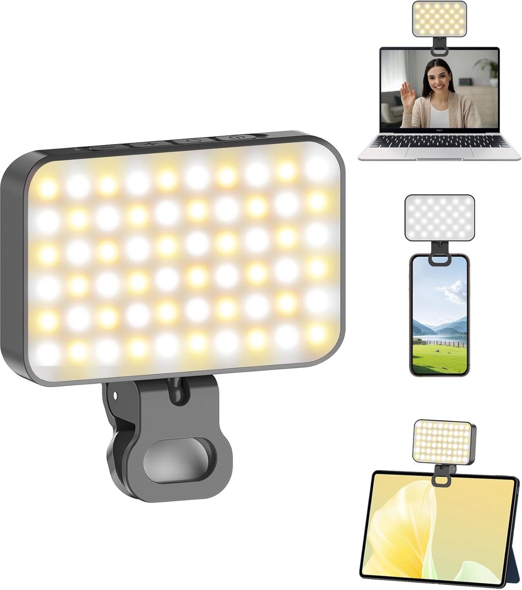 Thijox - Selfielamp voor Mobiele Telefoon, Monitorlamp USB-Oplaadbaar Videolicht, 3 Lichtmodi Draagbaar Fotolicht voor Telefoon/Laptop/Tablet, Perfect