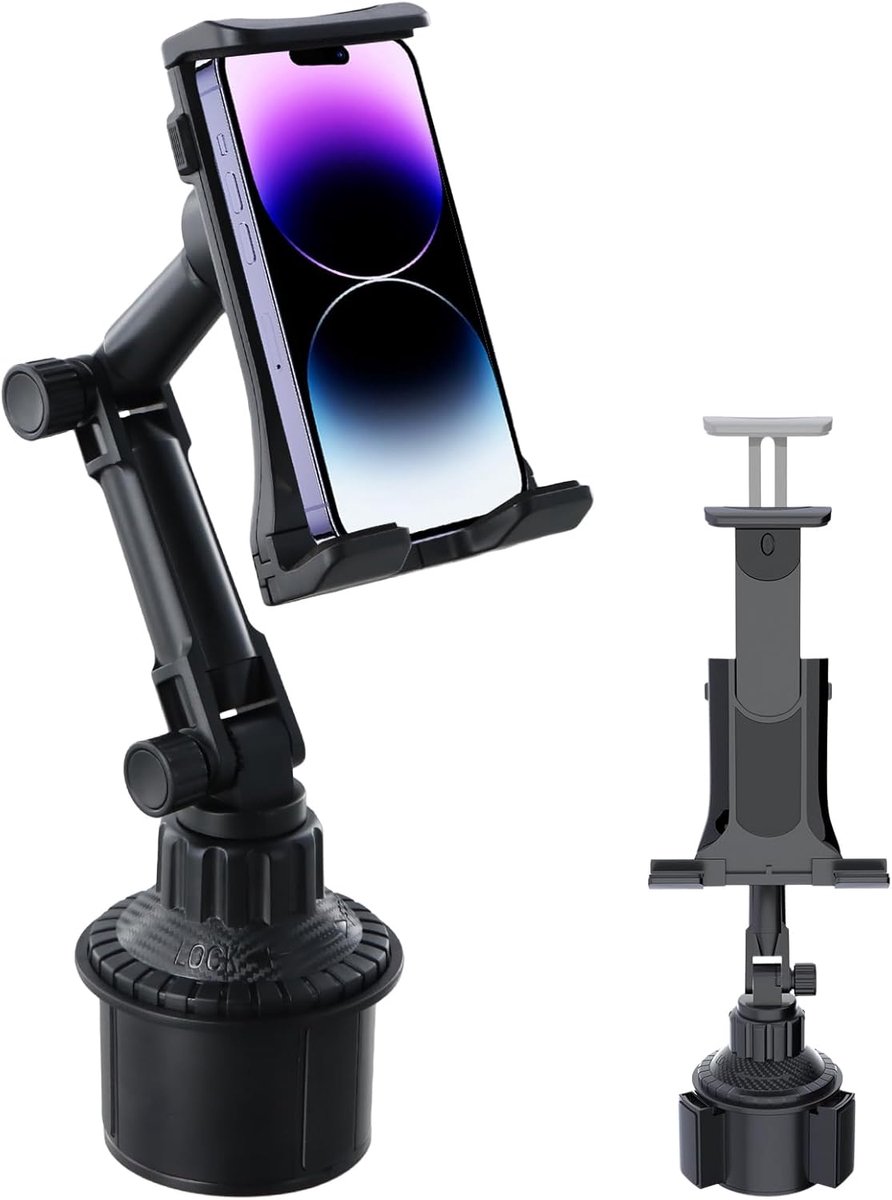 Thijox - Drankenhouder voor in de Auto, Flexibele Tablethouder met Lange Arm voor iPad en Telefoons, Universele Bekerhouder voor Auto, Geschikt voor i