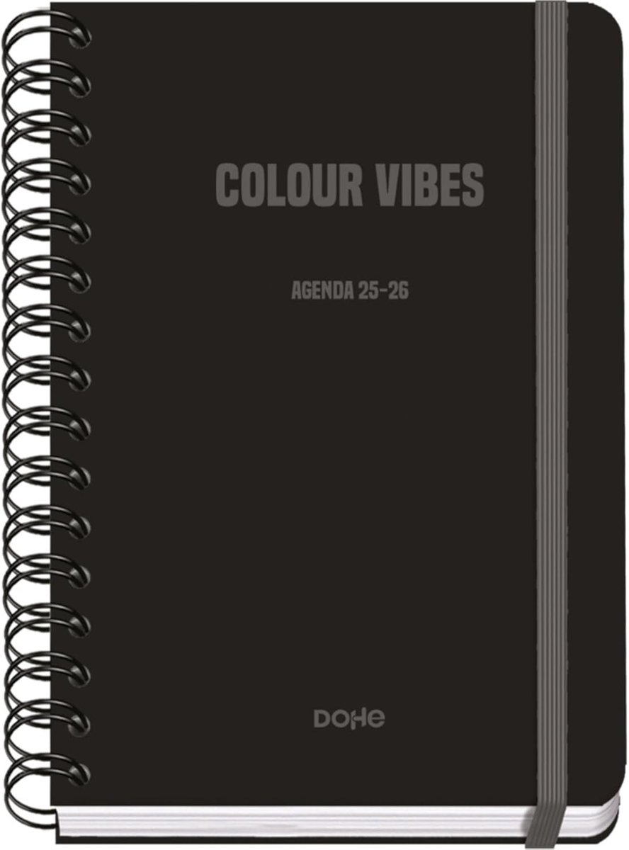 Thijox - Schoolagenda 2025 2026 A5 - Weekoverzicht met Dubbele Spiraalbinding, Elastieksluiting, Harde Kaft, 4 Stickervellen, Spaans en Engels, Kleur
