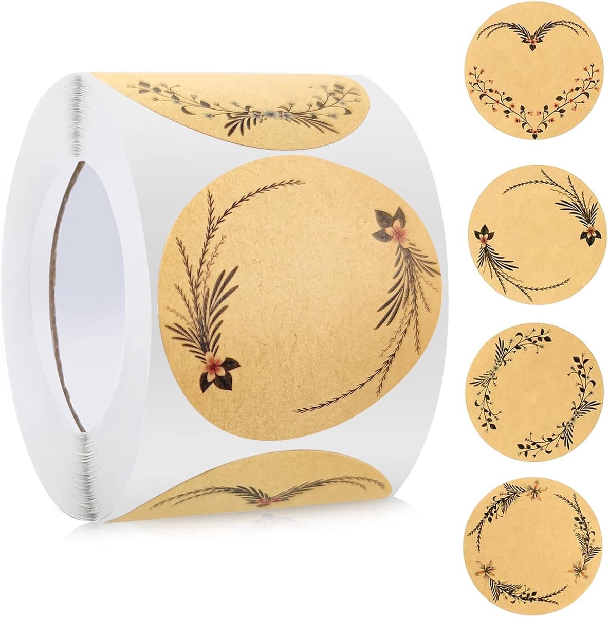 Thijox - 500 stuks zelfklevende jampotstickers, ronde kraftpapier cadeaustickers 5 cm, handgemaakt etiketten voor bruiloft, keuken, cadeauzakjes, fees
