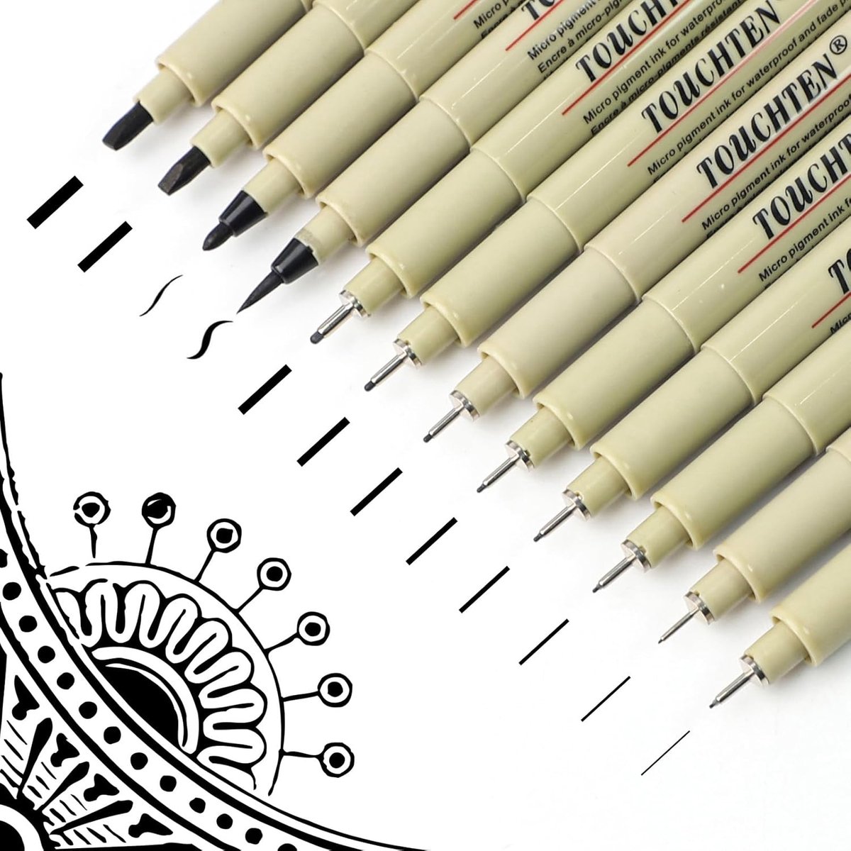 SnelShoppen - 12 Stuks Waterdichte Kunst Fineliner Pennen Set - Zwarte Inkt 0.15-3mm - Micro Technische Tekenpennen - Geen Doorbloeding - Fine Point P