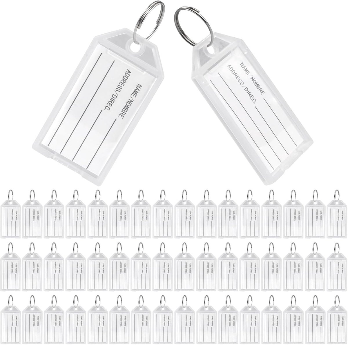 Thijox - 50 Stuks Sleutelhanger met Labels voor het Markeren van Sleutels, Huisdieren, Bagage, Wit, Blanco Papier, Gelinieerd voor School en Kantoor