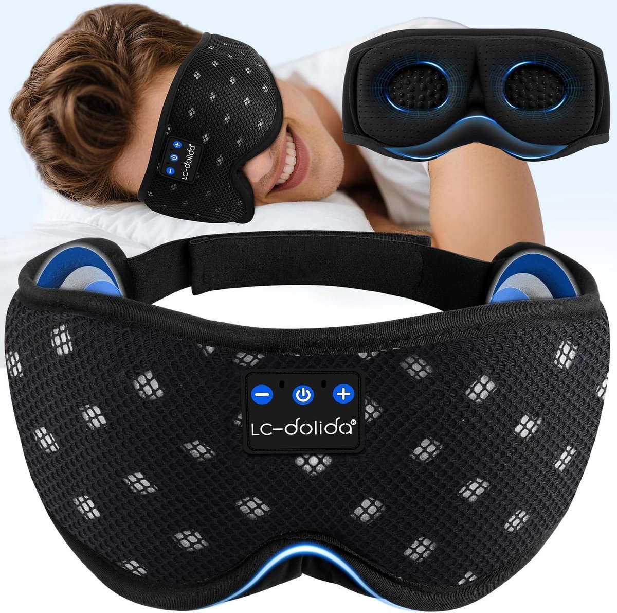 Bluetooth Slaapmasker met Hoofdtelefoon voor Zijslapers, Ultradunne Stereo Luidsprekers, Verduisterend 3D Ontwerp voor Diepe Slaap en Ontspanning tijdens Reizen