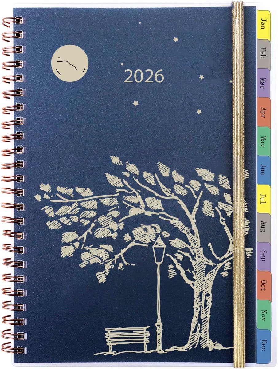 Thijox - Agenda 2026 Week to View A5 Spiraal Planner met Tabbladen, Achterzak, Notities, Contacten, Elastisch, VK Feestdagen, Persoonlijke Organizer