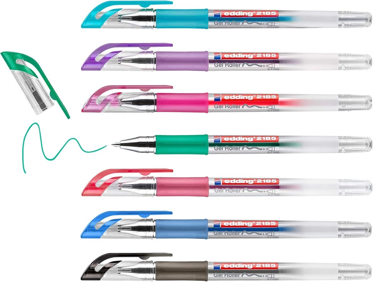 Thijox - Gelroller set van 7 - 0,7 mm gelpennen in zwart, rood, blauw, groen, violet, roze, lichtblauw - Perfect voor schrijven, kleuren, mandala's en