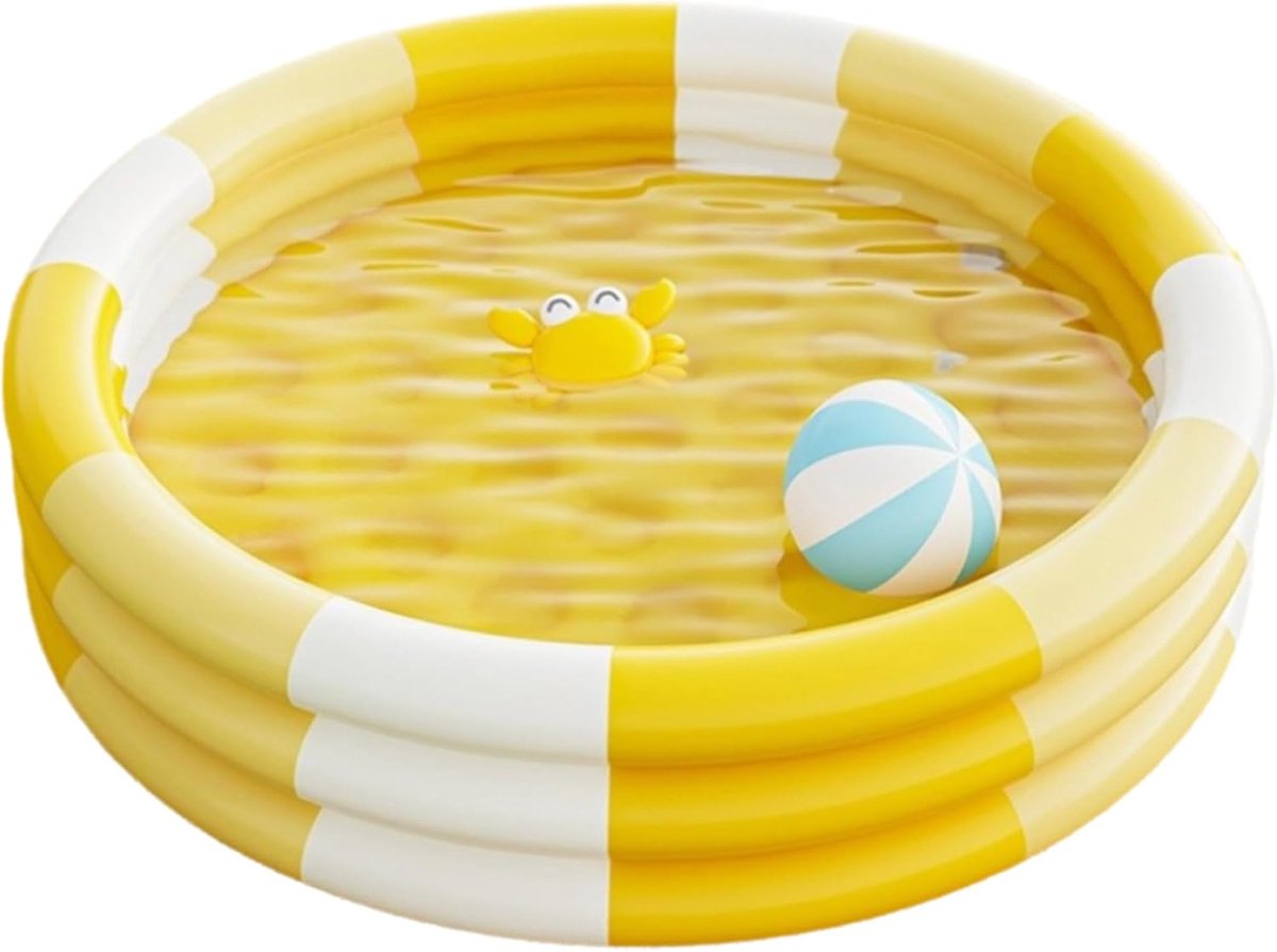 SnelShoppen - Opblaasbare Kinderbad met Vintage Strepen, Baby Pompbad met 3 Ringen en Opblaasbare Veiligheidsbodem voor Binnen en Buiten, Geschikt voo