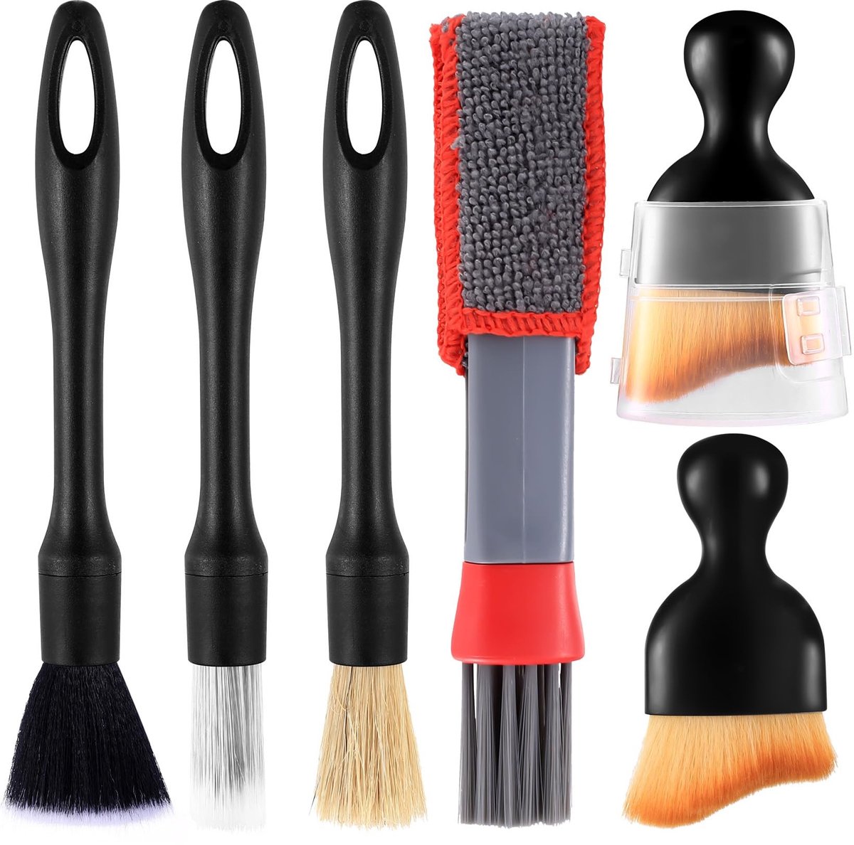 Dailygoods - 6 auto-detailingborstels, auto-reinigingsset, reinigingskwasten, auto-interieurborstelset, zachte stofborstel, auto-reinigingsborstels, stofborstel, autoreiniging voor velgen, auto-interieurborstel