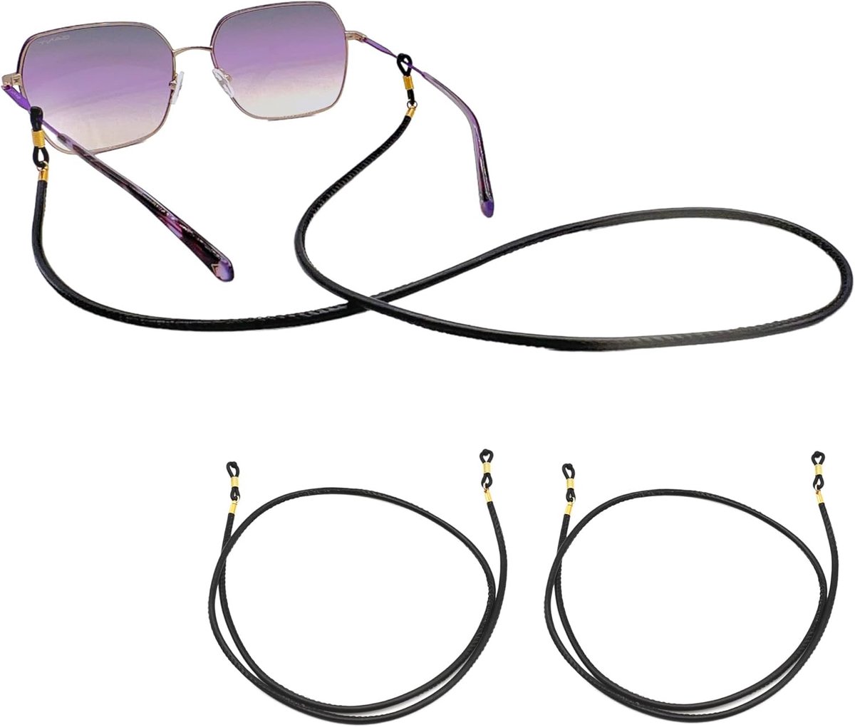 Thijox - Premium Lederen Brilband & Brillenkoord Dubbelpak - Unisex PU Brillenkoord voor Leesbrillen en Zonnebrillen in Zwart - Glad Lederlook - Eén M