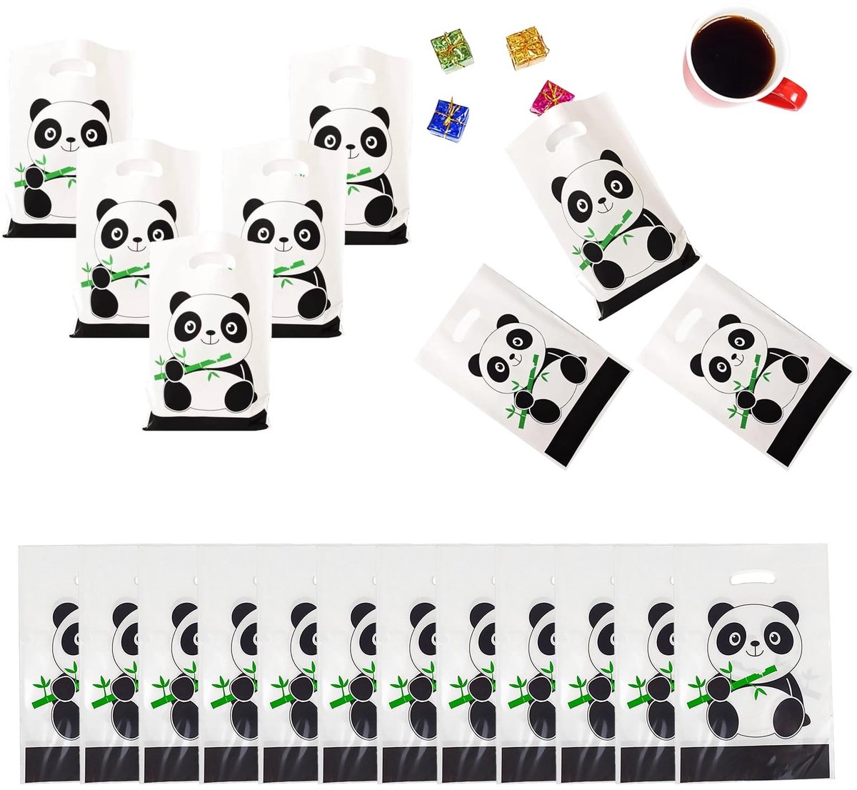 Dailygoods- Geschenkzakjes Panda-thema - 20 Stuks - Cadeauzakjes - Feestzakjes - Papieren zakjes - Herbruikbaar - Hoogwaardig materiaal 17 x 25 cm