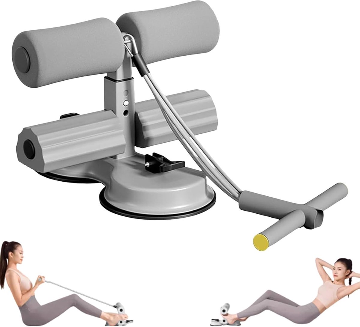 Thijox - Draagbare Sit Up Bar, Sit Up Assistent Buiktrainingsapparaat met Dubbele Zuignap, Dubbele Stang Ontwerp, Sit Up Machine met Trekkoord, Effect