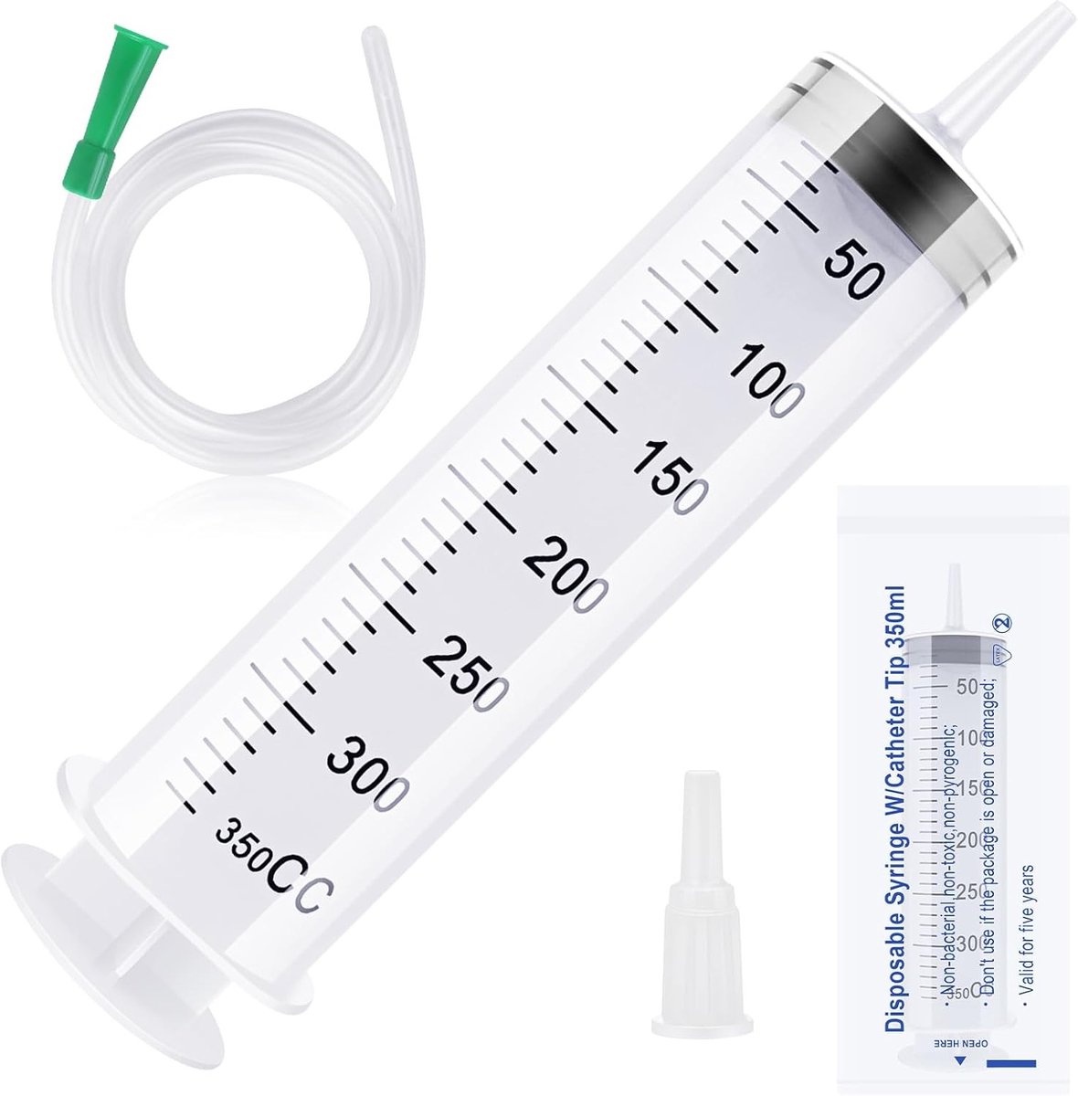 Grote spuit met slang, kunststof spuit met deksel, hoge capaciteit, individueel verpakte spuiten voor laboratoria, industrie en dierenvoeding (150/250/350/550ml)