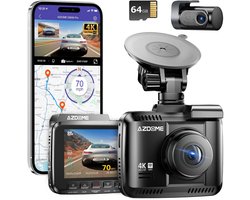 SnelShoppen - AZDOME GS63H Pro Dashcam Auto Voor En Achter, 4K/2,5K GPS WiFi Autocamera Met Starvis, 64GB SD-Kaart, Parkeerbewaking, Super Nachtzicht,