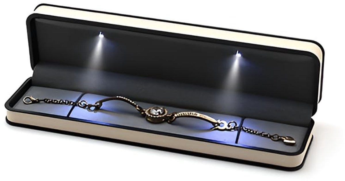 Dailygoods- Sieradendoosje met LED-verlichting - Elegant Juwelenkistje - Luxe Geschenkdoos - Ringdoos/Halskettingdoos - Perfect voor Verloving/Jubilea - Stijlvol en Praktisch - Juwelendoos