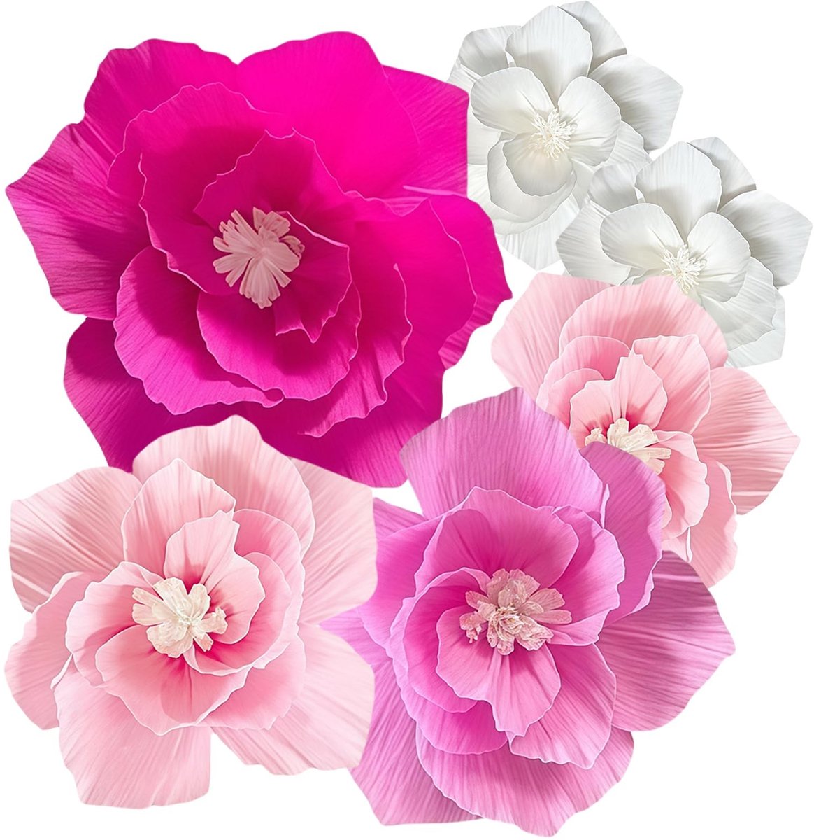 Dailygoods - Set van 6 Papieren Bloemen voor Decoratie