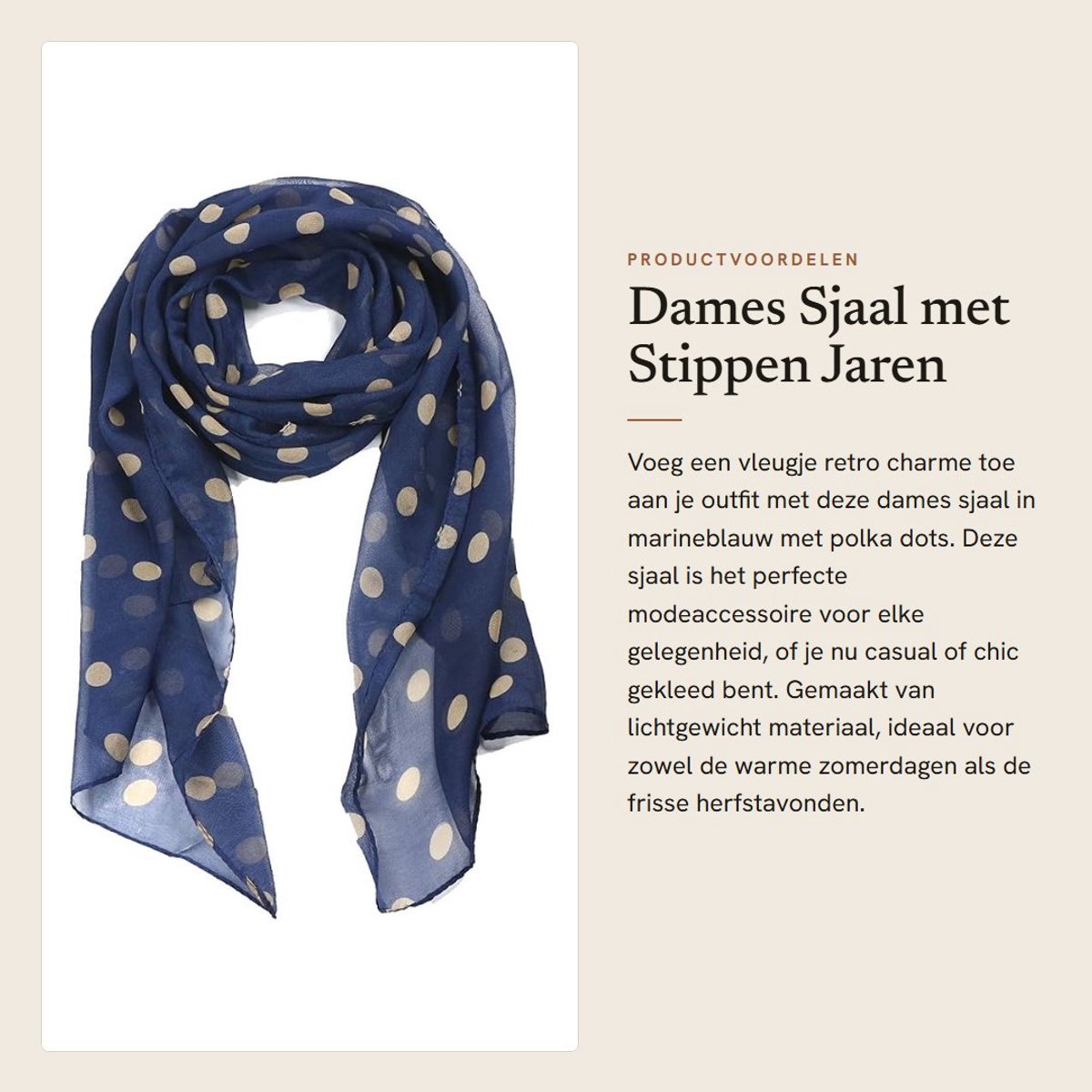 Dailygoods- Sjaal Dames Lichtgewicht - Retro Jaren 50 - Polka Dots Marineblauw - Modeaccessoire - Perfect Cadeau - Hoogwaardig Polyester - Sjaaltje