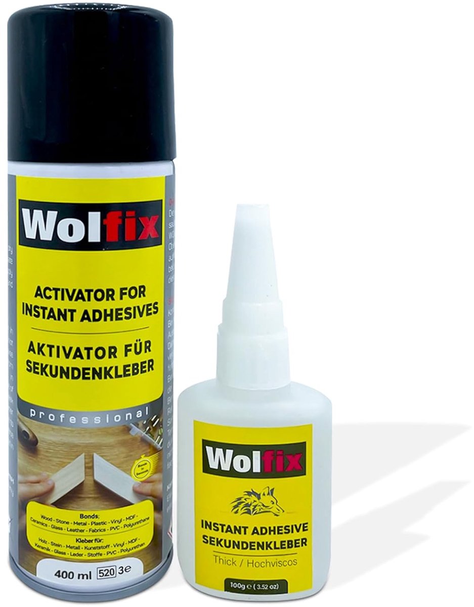 Thijox - Extra sterke secondelijm 100 g met spuitlijm activator 400 ml - Universele lijmset voor kunststof, hout, metaal en meer - Professionele repar