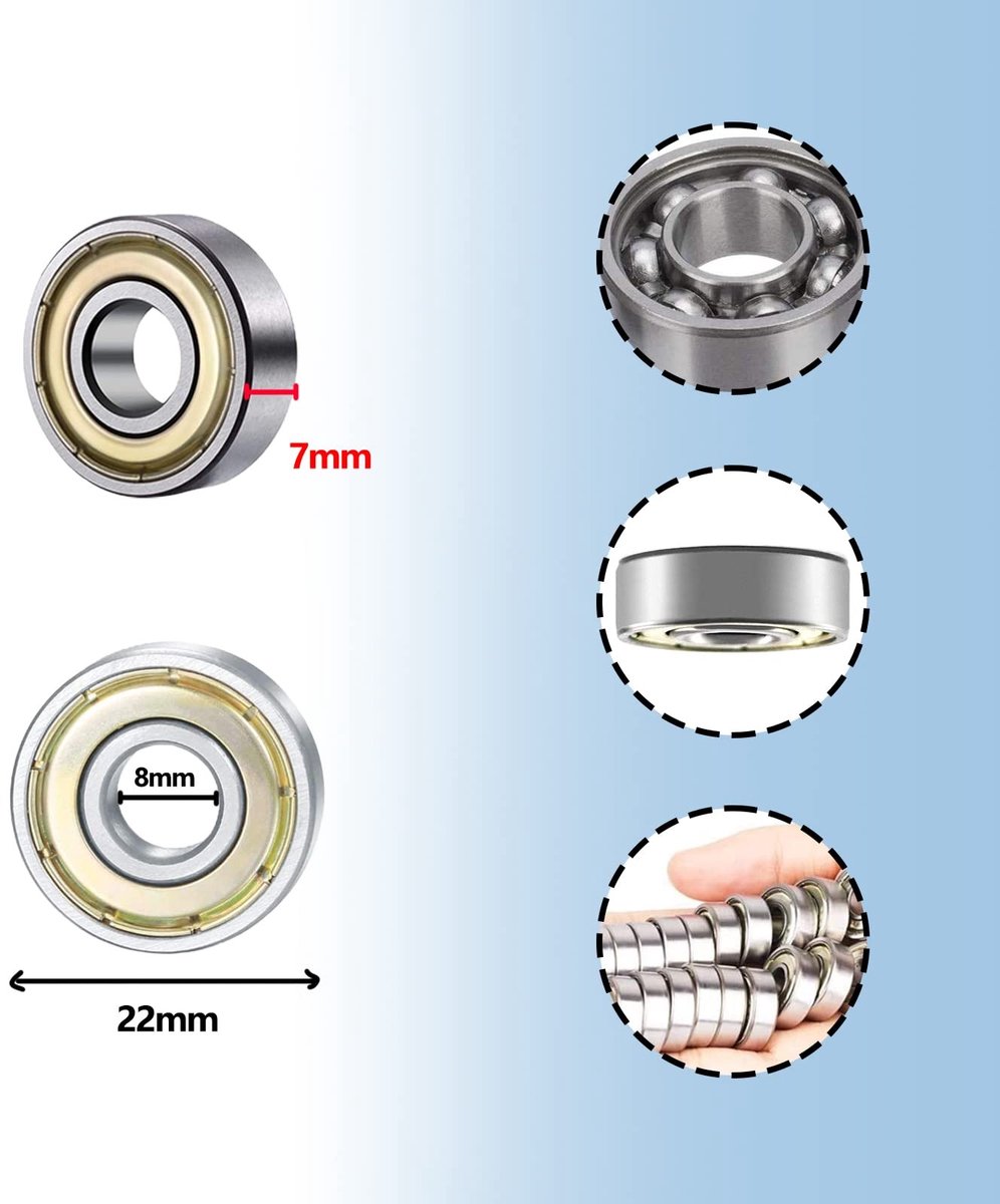 Dailygoods- Kogellagers 608ZZ - 18 Stuks - 8x22x7 mm - Hoogwaardige Staal - Hoge Snelheid - Weerstand tegen Hoge Temperatuur - Langere Levensduur - Lager