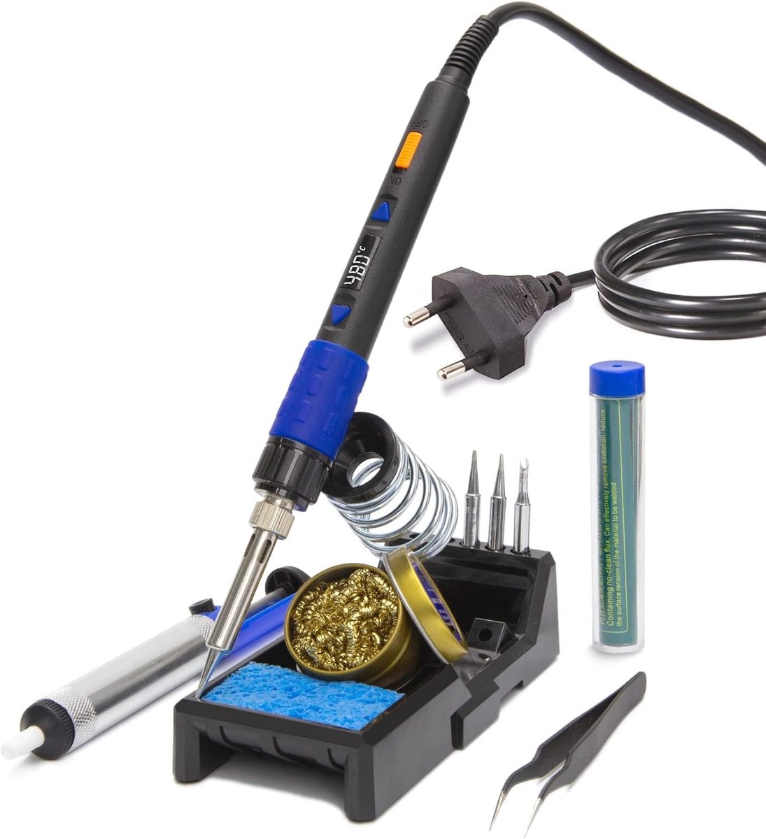 SnelShoppen - Soldeerboutset met Temperatuurstabilisatie, LED-Display, 3 Soldeerpunten, 15g, 1,0 mm, Soldeerpomp en Desoldeerpomp voor Lassen en Desol
