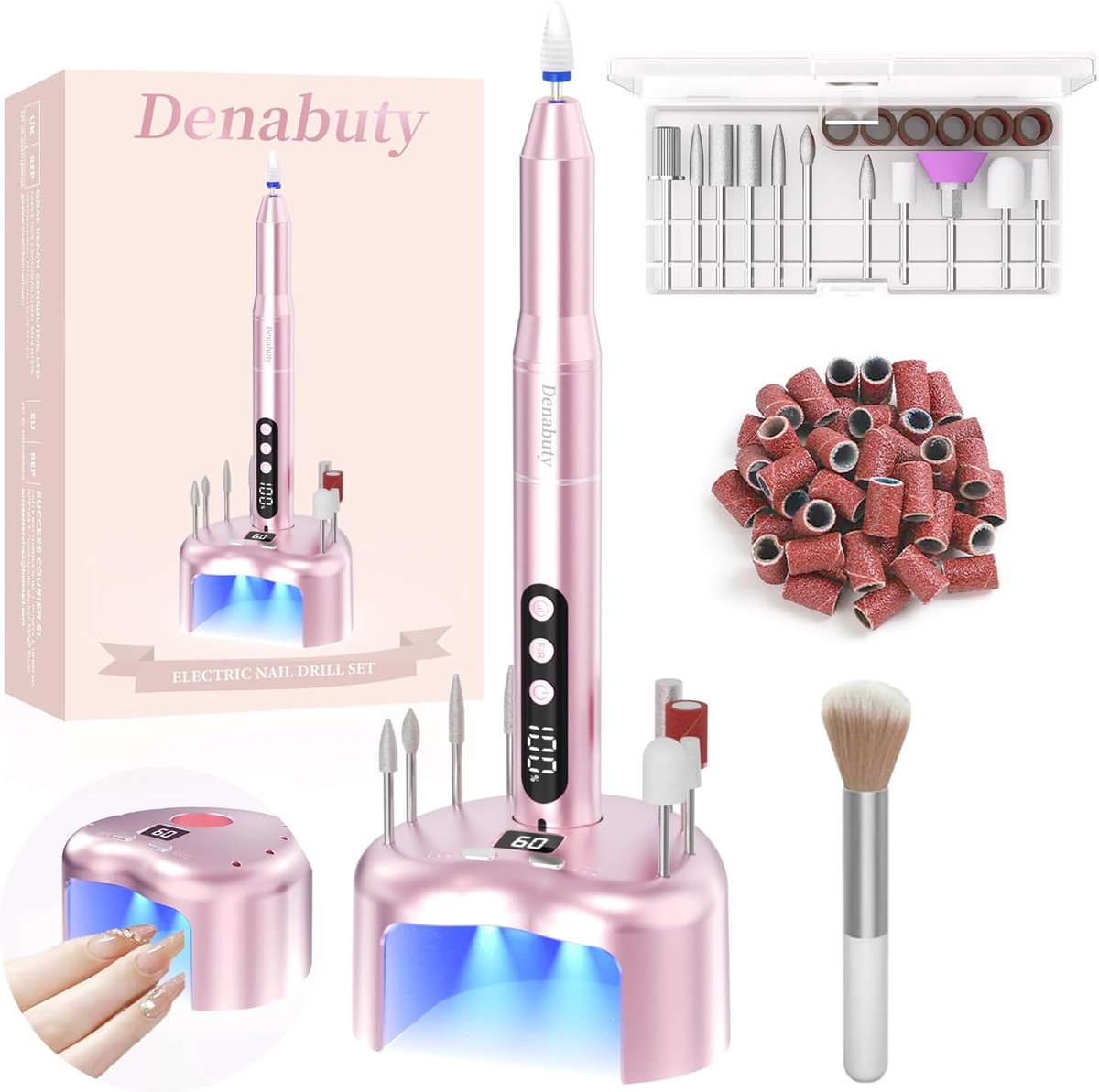 SnelShoppen - Elektrische Nagelvijl Professioneel 12-in-1 met UV LED-nagellamp, 35.000 omw/min Manicure & Pedicure Set voor Gelnagels en Acryl - Roze