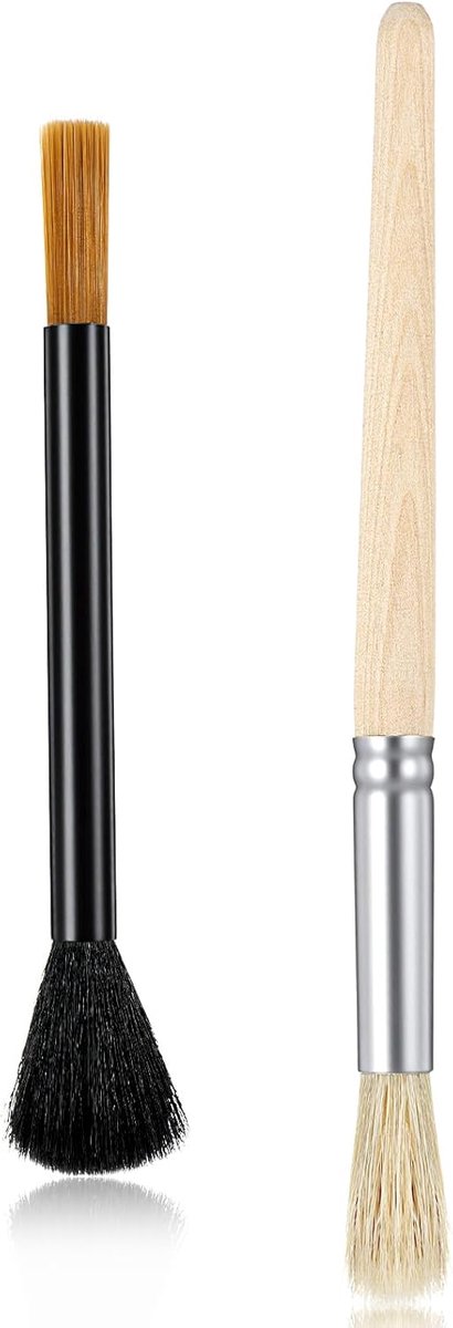 Thijox - 2 stuks Koffiemolen Borstel Set - Espresso Borstel met Natuurlijke Haren en Walnoot Houten Handvat - Koffiebar Accessoires met Ophanglus - Za