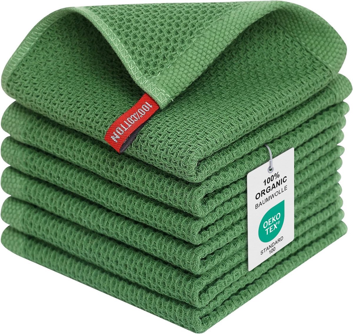 Thijox - Set van 6 Absorberende Keukenhanddoeken, 100% Katoen, Zachte Theedoeken, Dikke Premium Vaatdoeken, 30 x 30 cm, Grasgroen, Ideaal voor Keuken