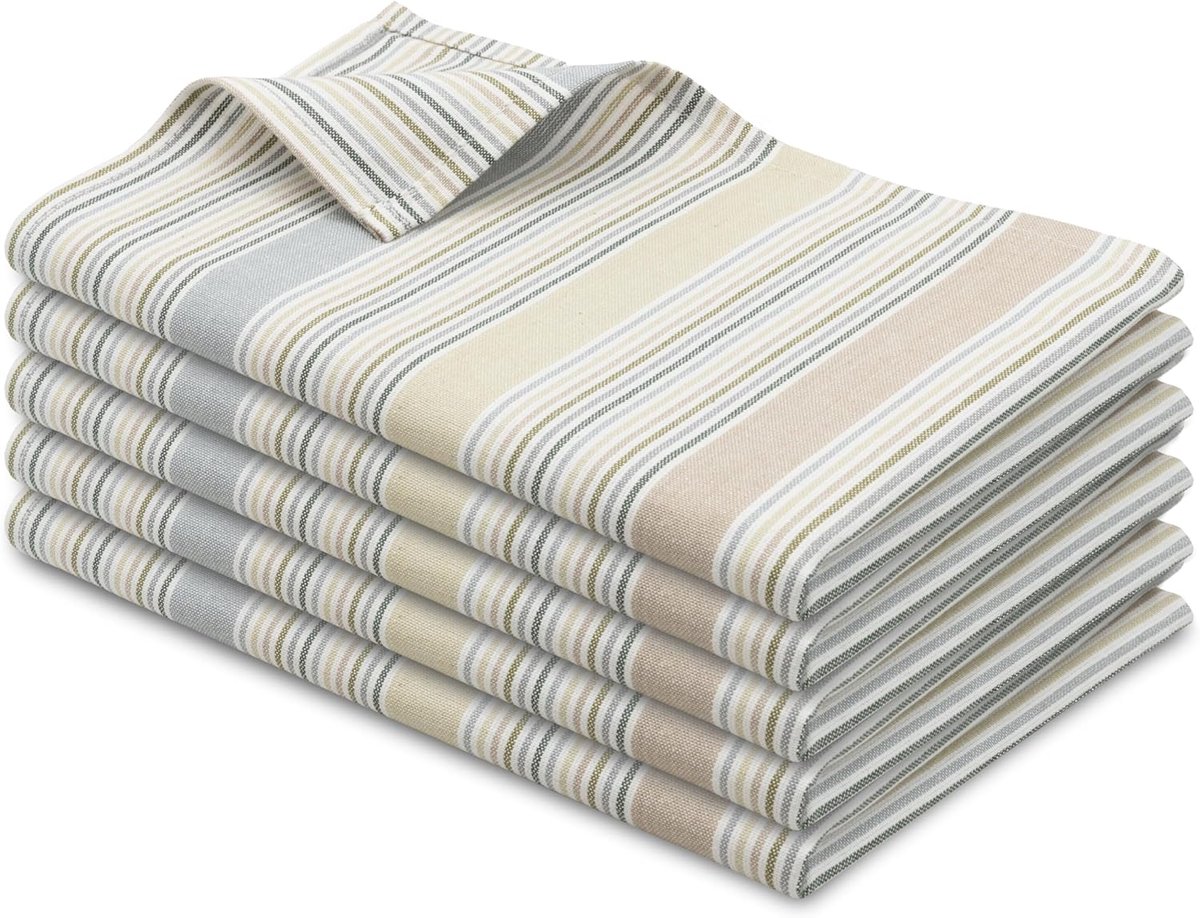 Thijox - Set van 5 theedoeken 100% katoen, 50x70 cm, groene keukenhanddoeken voor afdrogen, afvegen en stijlvol gebruik in keuken, camping en huishoud