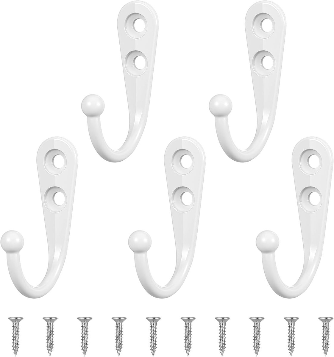 Thijox - Vintage Kapstokhaken voor Kledingkast, Wandhaken, Stevige Schroefhaken voor Muur, Deur, Slaapkamer, Badkamer, Inloopkast, Wit, Set van 5